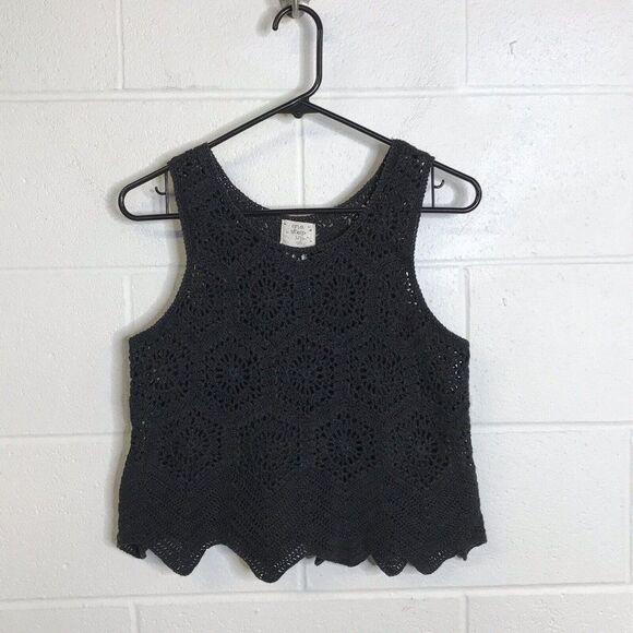 One Step Up Womens Tank Top Sweater Black Hand Knit Crochet Size Large - Picture 1 of 7
